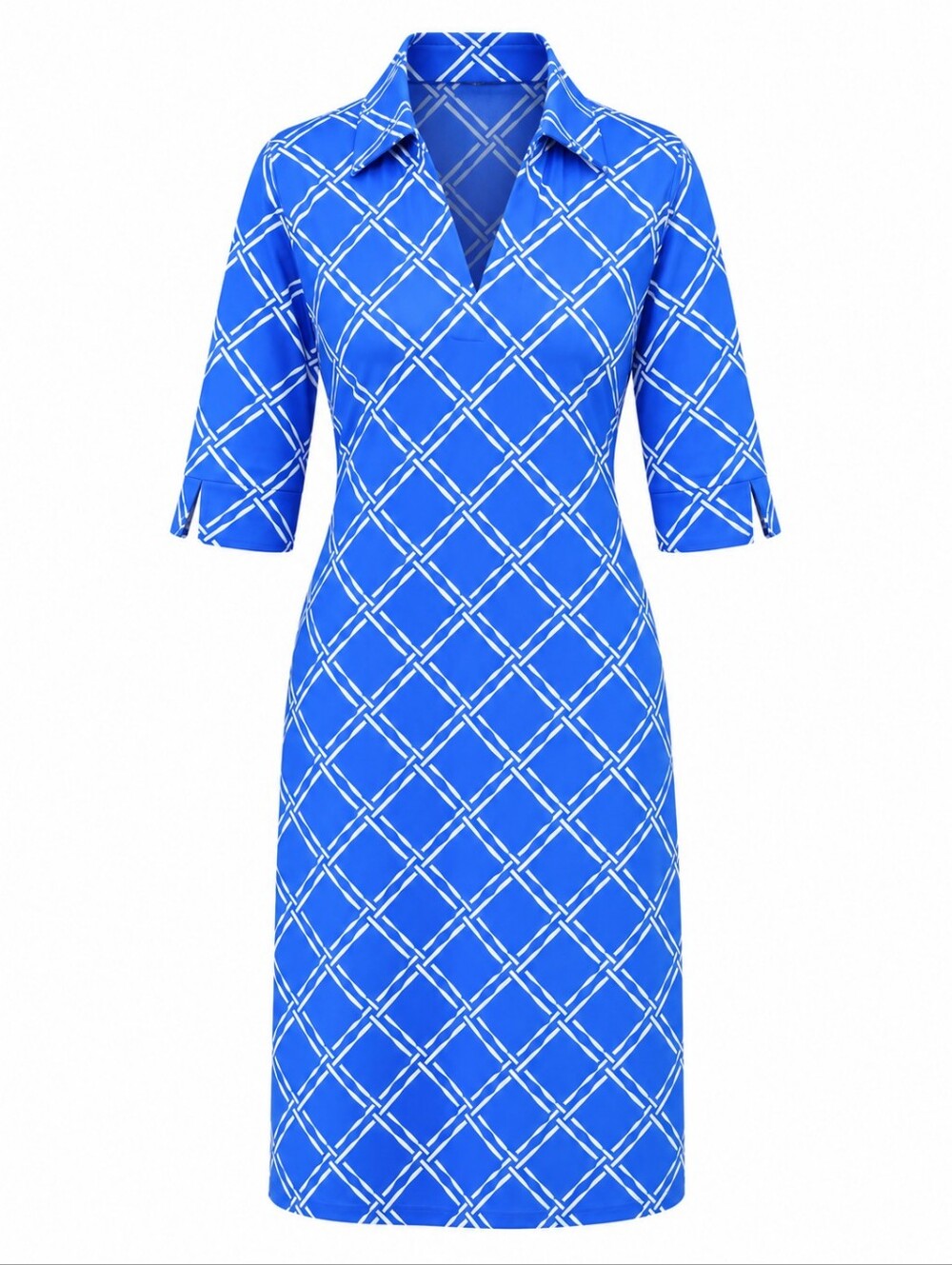 KATHERINE WAY | Blue‎ Crisscross Midi Coastal Nautical Collared Shirt Dress | S